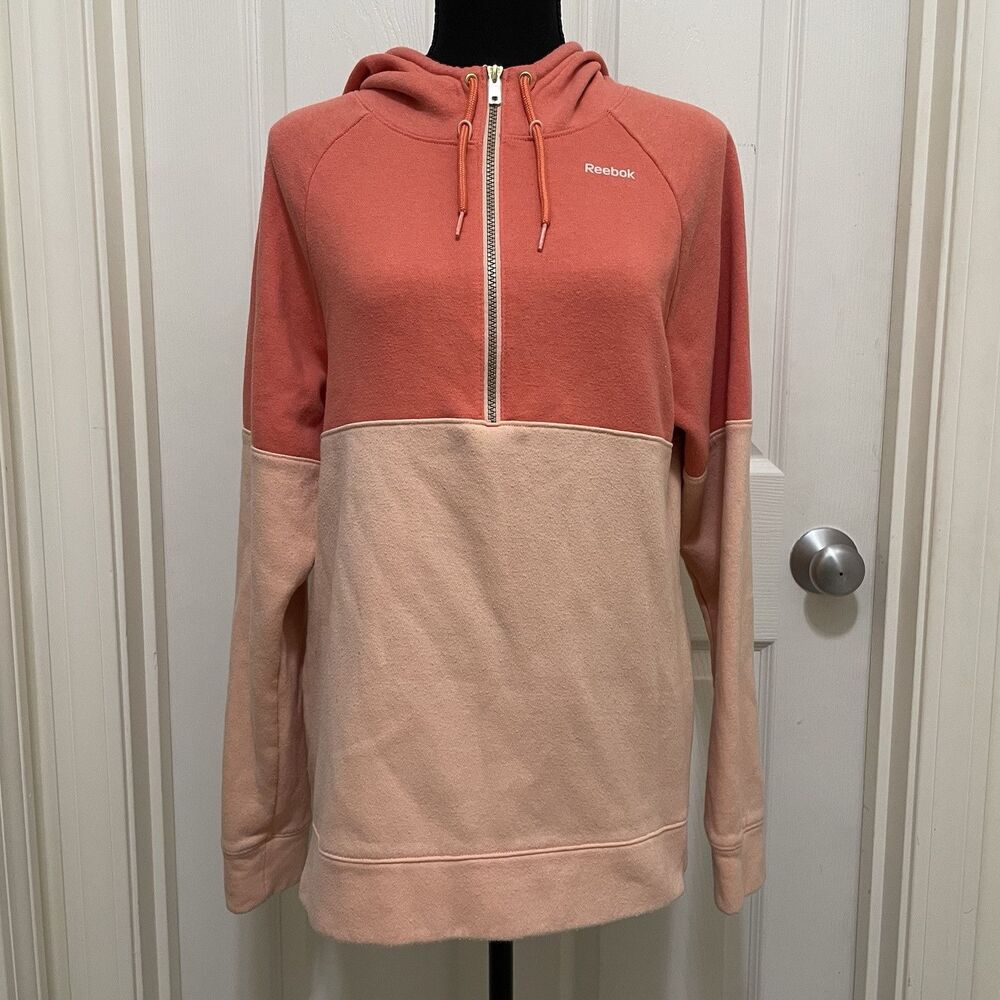 Reebok‎ Pullover 1/2 Zip Hoodie Two Tone Coral & Peach Women's Small Or Medium